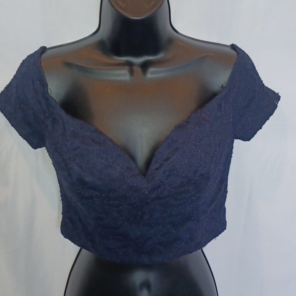 Windsor navy lace cutie zip crop bustier, size 7/8